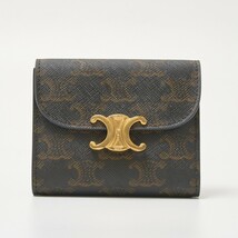 CELINE セリーヌ スモールウォレット 10D782CQH.04LU 三折財布 トリオンフキャンバス×カーフスキン レザー ブラウン(タン)×ゴールド_画像1