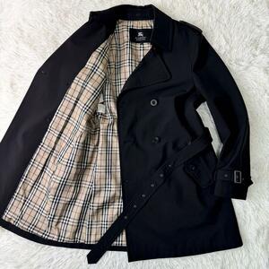 【希少 XLサイズ】美品 ●BURBERRY BLACK LABEL トレンチコート ロング ノバチェック ブラック 黒　LL バーバリーブラックレーベル