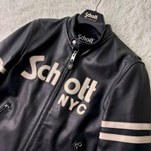 【極美品 希少】サイズＬ●schott ライダースジャケット レザー 本革 ビッグロゴ ブラック 黒 ショット アウター ブルゾン 裏地総柄_画像2