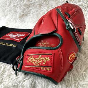 極美品 未使用級 Rawlings ローリングス オーダー グローブ グラブ 刺繍 赤×緑 レッド×グリーン 軟式 一般用 右投げ オールラウンド 野球