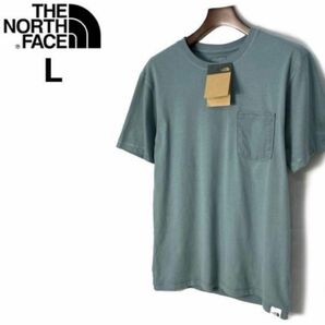 【新品タグ付き】ノースフェイス 海外限定 胸ポケット 上質コットン生地 S/S TNF POCKET TEE ブルー L 即納