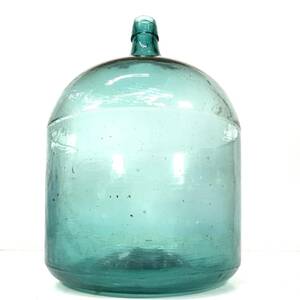 デミジョンボトル●高さ46 幅32cm 特大ガラス瓶 古いガラス瓶 気泡あり*青緑色の大きなガラス瓶 アンティーク 花瓶 店舗什器 当時物レトロ