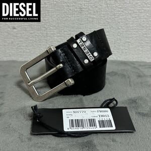 新品 未使用 タグ付き ★定価11,000円 DIESEL ディーゼル メンズ 80cm ロゴプレート レザー ベルト 牛革 ダブルループ ブラック 16