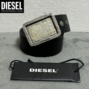 新品 未使用 タグ付き ★定価37,400円 DIESEL ディーゼル メンズ 80cm ロゴ スクエアバックル レザー ベルト 牛革 ブラック 07