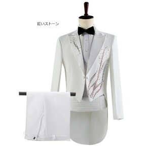 GS08d storelj new goods men's suit red Stone + white top and bottom set Stone tailcoat tuxedo ..S M L-3XL enka singer costume Mai pcs musical performance .