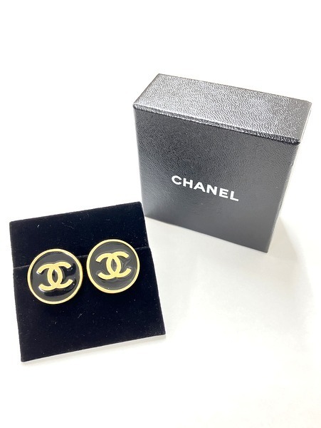 【★即決★】≪状態良好≫ CHANEL シャネル ココマーク ココボタン レディース イヤリング GP ゴールド ブラック 01 P