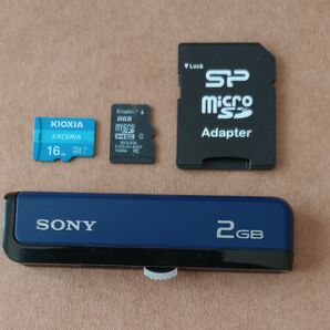 microSD 16GB + 8GB、SD変換アダプタ、USBメモリ 2GB
