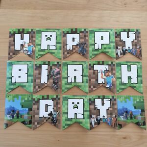 マインクラフト ガーランド 誕生日 飾り マイクラ Minecraft パーティグッズ ハッピーバースデー 