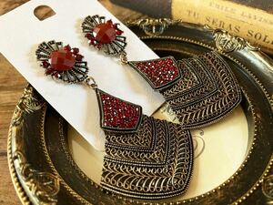 未使用 ヴィンテージ アクセサリー 大きめ ピアス フォーマル ダンス アンティーク 大ぶり antique vintage accessory earrings ethnic G