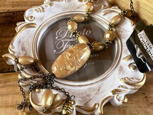 未使用 上品 ネックレス アンティーク ペンダント ベージュ系 ロング アクセサリー antique necklace pendant vintage accessory G