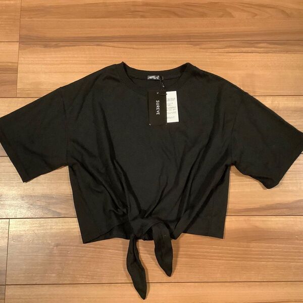 新品未使用 前縛り 裾結び 半袖Tシャツ ダンス プール 海 羽織 ブラック