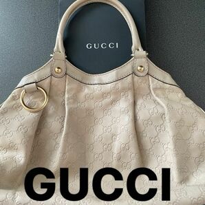 値下げ中☆人気☆GUCCI シマ系GG柄 アイボリー系レザー バッグ