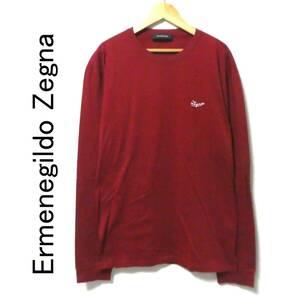 正規品 近年モデル Ermenegildo Zegna エルメネジルドゼニア コットン クルーネック ロゴ刺繍 カットソー 長袖Tシャツ M/50 赤 レッド