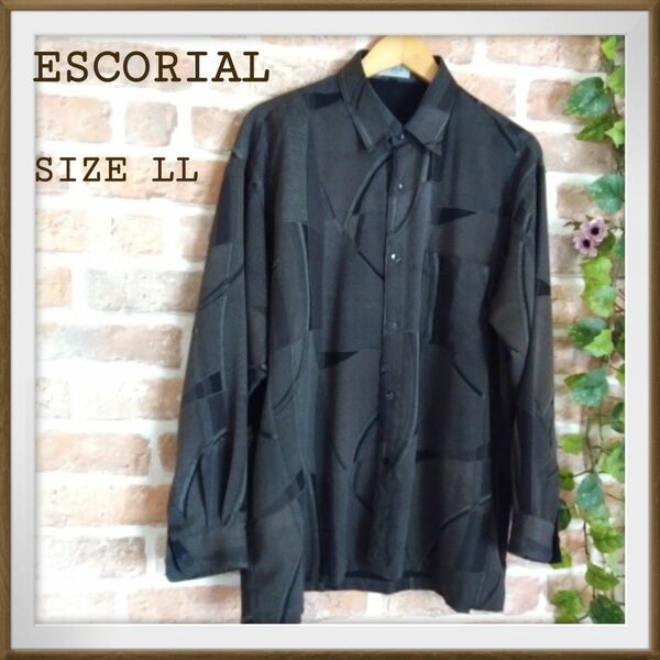 【ESCORIAL】紳士長袖シャツ　柄シャツ　サイズLL