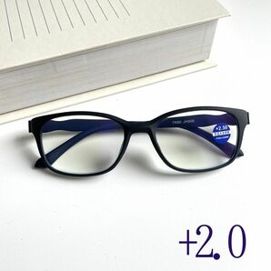 送料無料！ 老眼鏡 +2.0 軽量 スクエア メンズ シニアグラス ブラック×ブルー ブルーライトカット PCの画像1