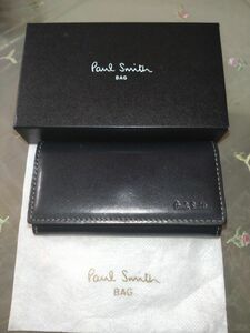 未使用小傷ヨレ皺有箱有　ポールスミス　キーケース　マルチストライプ　レザー　ブラック Paul Smith　新社会人　スマートキー