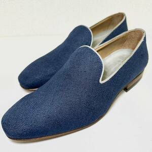  prompt decision / trying on degree /timelaDI MELLA canvas × leather slip-on shoes Loafer blue / size 5 / men's / Italy made 