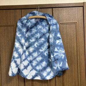 ガイジンメイド、藍絞り染めガーゼ手織り古布ポケット貼付けシャツ Mサイズの画像9