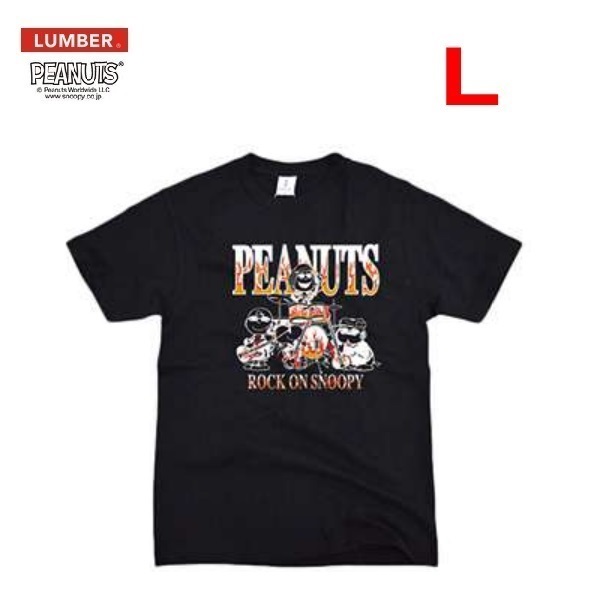 LUMBER×PEANUTS ランバー×ピーナッツ ロックオンスヌーピーTシャツ ブラック L　231624　メンズ　Tシャツ　バンドＴ