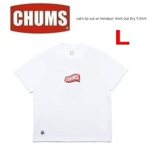 CHUMS チャムス レッツゴーアウトオンホリデーズ！ワークアウトドライTシャツ ホワイト L　CH01-2377　メンズ　アウトドア　キャンプ