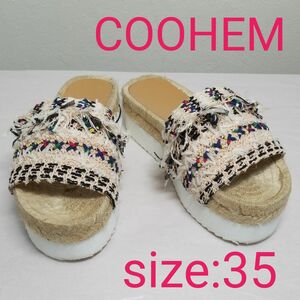 【箱無梱包】COOHEM コーヘン 厚底サンダル フリンジ ジュート ツイード スペイン製