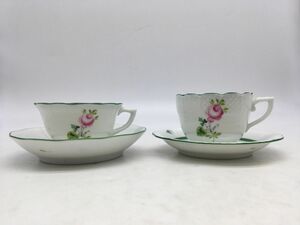 0304-214MK⑨5939 食器 ティーカップ カップ欠け有　ヘレンド　HANDPAINTED　ティー カップ&ソーサー 2客