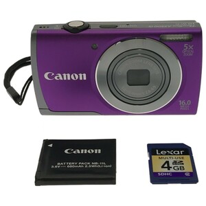 【動作美品】Canon PowerShot A3500 IS PC1898 パープル 5.0-25.0mm F2.8-6.9 1600万画素 光学5倍ズーム Wi-Fi内臓 バッテリー付 C3946