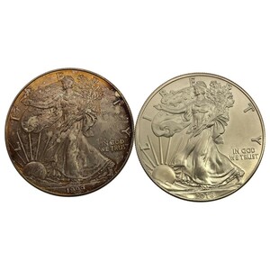 【外貨 2枚まとめ】アメリカ 1ドル 銀貨 1999年 2016年 ウォーキングリバティー UNITED STATES OF AMERICA 1DOLAR 硬貨 コイン 現状 M697