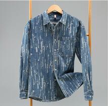 シャツジャケット　デニムシャツ　ダメージ加工　新品*メンズ　長袖シャツ　トップス　ウエスタンシャツ　ブルゾン【G159】ブルー　M_画像2