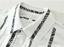 半袖シャツ　夏服　カジュアルシャツ　コットンシャツ　サマーシャツ　ストライプ　トップス【M8036】白　3XL_画像3