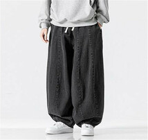 デニムパンツ　新品 メンズ サルエルパンツ　カジュアル　ジーパン　ジーンズ　ハーレムワイドパンツ　カップル【H810】黒　2XL_画像4