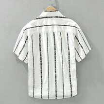 半袖シャツ　夏服　カジュアルシャツ　コットンシャツ　サマーシャツ　ストライプ　トップス【M8036】白　M_画像2