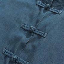半袖シャツ　デニムシャツ　新品*メンズ　シャツジャケット　カジュアル　トップス　プレートバックル【B375-C58】ダークブルー　L_画像4