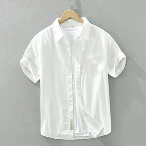 半袖シャツ　夏服　カジュアルシャツ　サマーシャツ　コットンシャツ　トップス【M8018】白　3XL