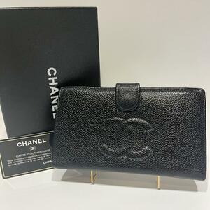 美品 CHANEL シャネル ココマーク キャビアスキン 長財布 がま口　金 ブラック