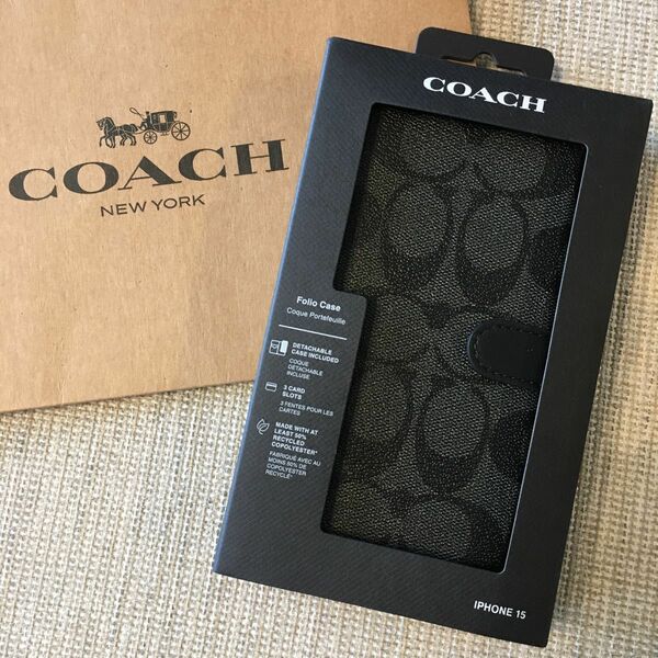 新品★COACH コーチ 定価23,100円 レザー iPhone 15 ケース　手帳