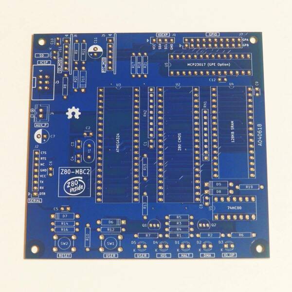 Z80-MBC2 製作用 プリント基板 青色 Z80 マイコンボード 自作 電子工作 CPU CP/M ザイログ 東芝 SHARP NEC ATMEGA32 FUZIX d4lwa