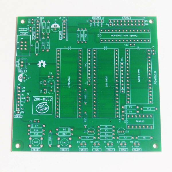 Z80-MBC2 製作用 プリント基板 緑色 Z80 マイコンボード 自作 電子工作 CPU CP/M ザイログ 東芝 SHARP NEC ATMEGA32 FUZIX d4lwf