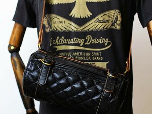 * hand made tea core 2way american ro Como tib original leather quilt one shoulder bag black men's tote bag horse leather Rider's Biker *MZB250