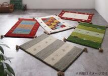 ウール100％インド製手織りギャッベラグ・マット GABELIA ギャベリア 60×90cm カラフルブロック_画像1