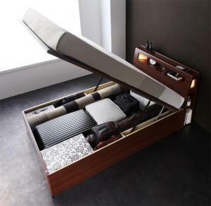  modern light outlet attaching * gas pressure type tip-up storage bed Cyrus rhinoceros Roth walnut Brown white 