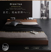 照明&隠し収納付き モダンデザインフロアベッド dignitas ディニタス ベッドフレームのみ シングル ウォルナットブラウン_画像2