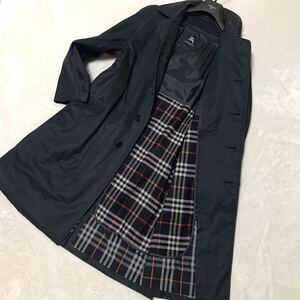 バーバリー『圧巻のノバチェック』BURBERRY ステンカラーコート M相当 ロング丈◎ ライナー取り外し可◎ ウール ネイビー 春 秋冬 メンズ