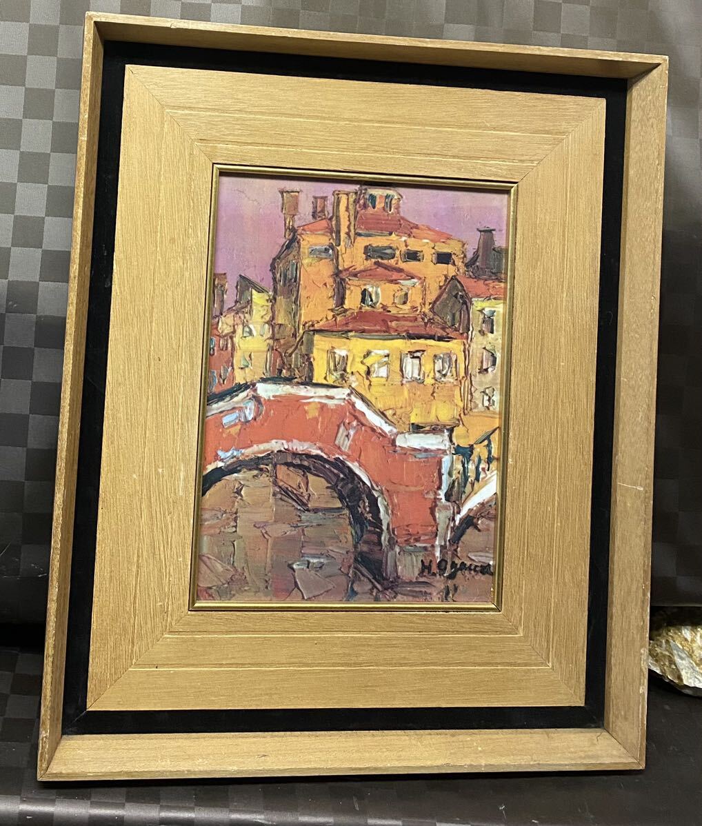 Ceramic board painting Hiroshi Ogawa European cityscape made by Narumi NARUMI frame interior landscape painting genuine work, artwork, painting, others