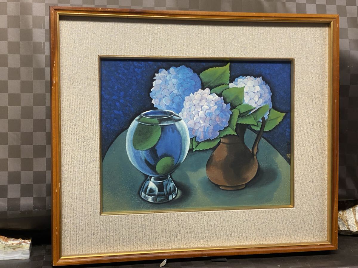 真作】絵画作者不詳サイン有日本画花逸品R106