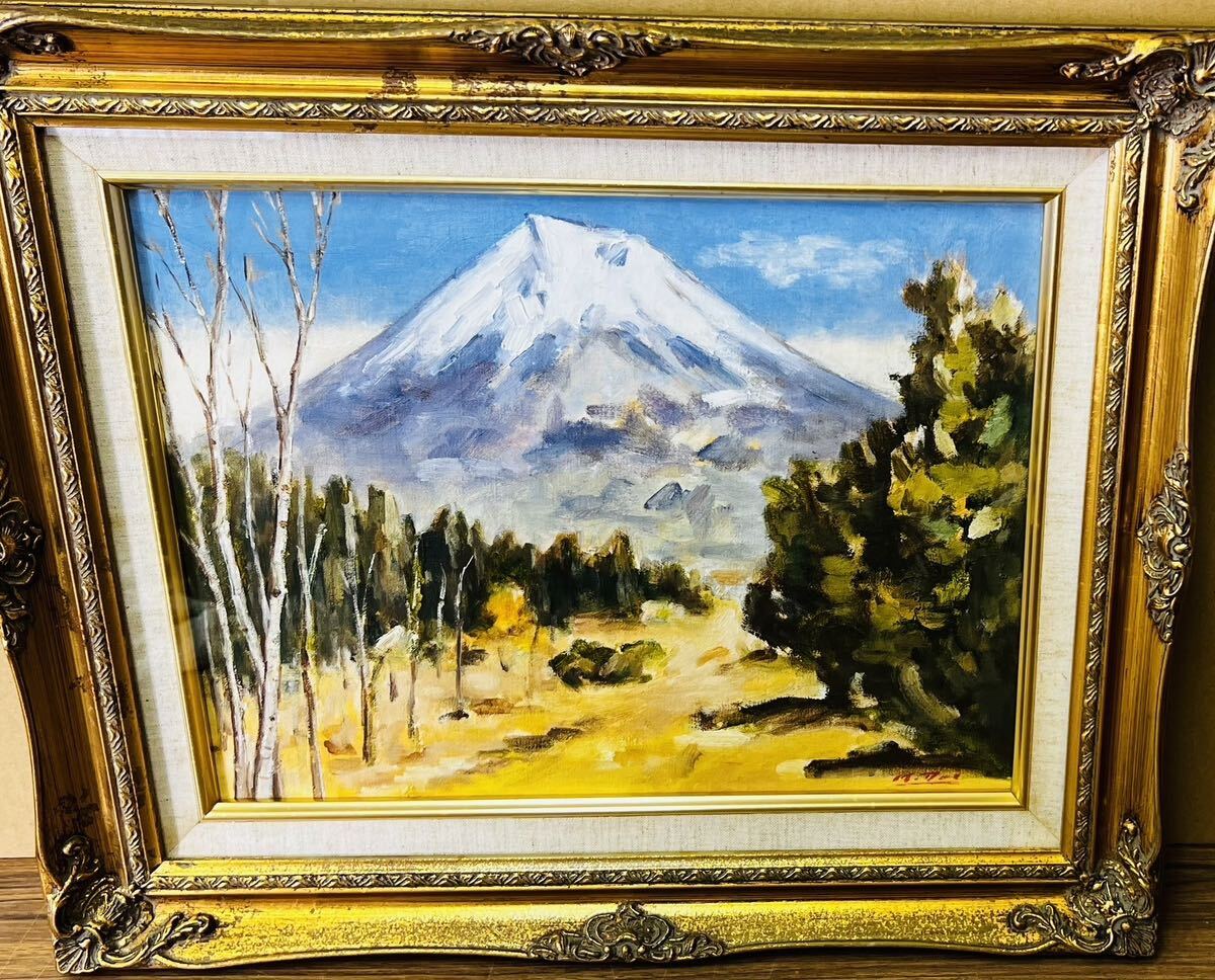 Genuine oil painting by Katsuya Doi [Springtime Fuji in the City] F6 size Mt. Fuji landscape painting frame interior decoration, Painting, Oil painting, Nature, Landscape painting