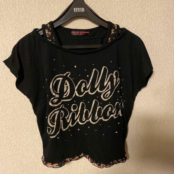 Dobby RIBBON Tシャツ★130★ブラック系 半袖