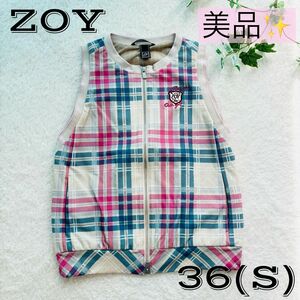 ZOY★レディース ゴルフウェア チェック柄 ジップアップ ベスト 36 S