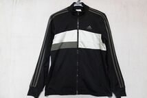 adidas/アディダス/長袖トラックジャケット/ジャージ素材/前ジップアップ/チャコールグレー3本ライン/黒/ブラック/Mサイズ(3/28R)_画像1