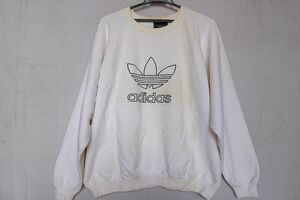 adidas/アディダス/長袖トレーナー/プルオーバー/表地スウェット/裏起毛素材/三つ葉ロゴ/白抜きししゅう/オフホワイト/Lサイズ(3/29R)